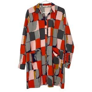 Numph Geometric Shirt Dress Tunic Womens Size Large Button Down Anthropologie